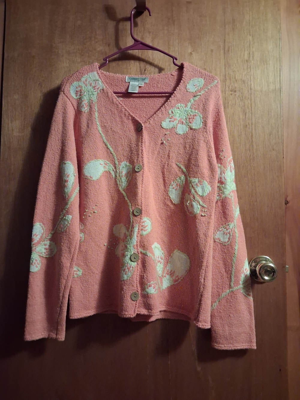 Coldwater Creek Peach Floral Button-Front Cardigan